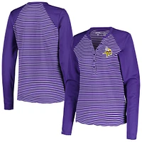 Women's Antigua Purple Minnesota Vikings Maverick Waffle Henley Long Sleeve T-Shirt