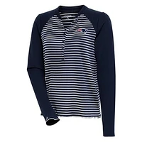 Women's Antigua Navy New England Patriots Maverick Waffle Henley Long Sleeve T-Shirt