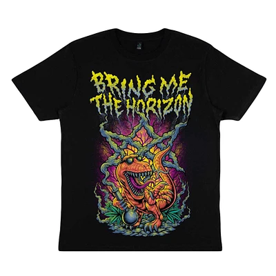 Unisex  Black Bring Me the Horizon Smoking Dinosaur T-Shirt