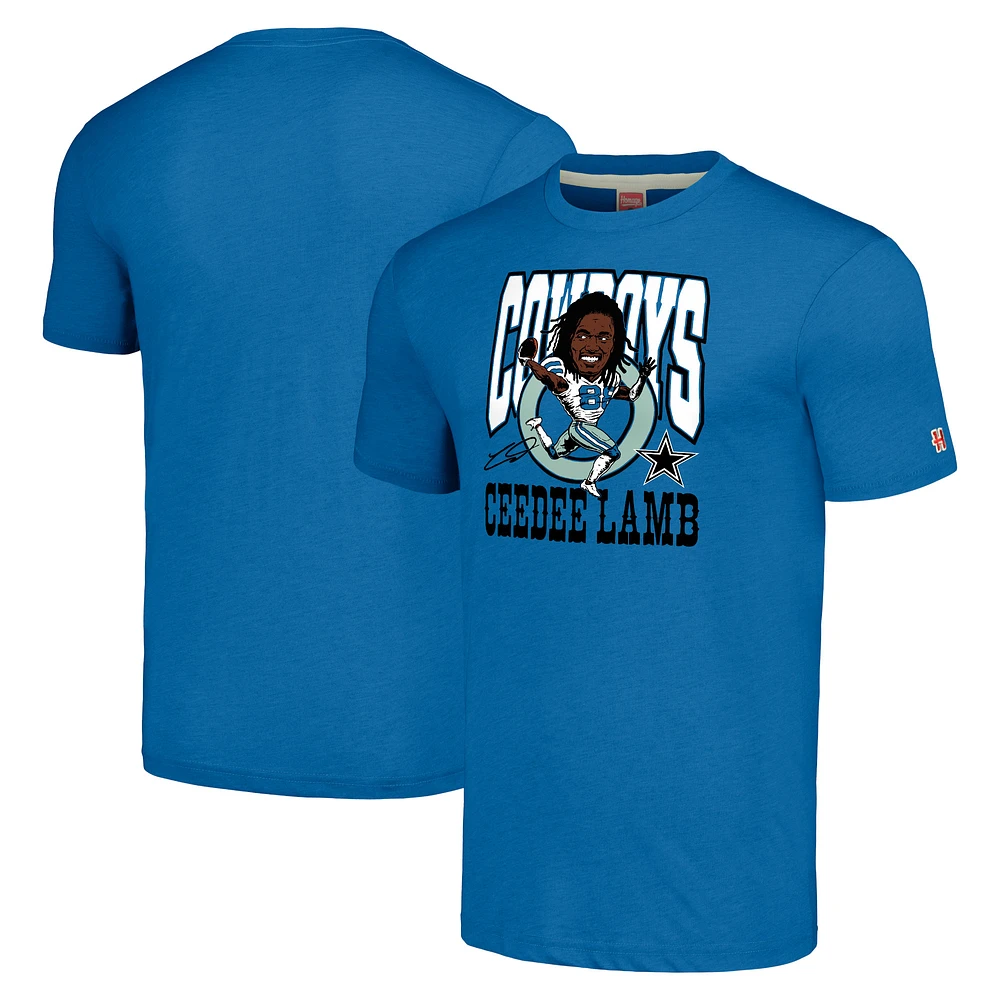 Men's Homage CeeDee Lamb Heathered Royal Dallas Cowboys Caricature Player Tri-Blend T-Shirt