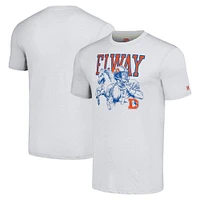 Men's Homage  John Elway Heathered Ash Denver Broncos Caricature Retired Player Tri-Blend T-Shirt