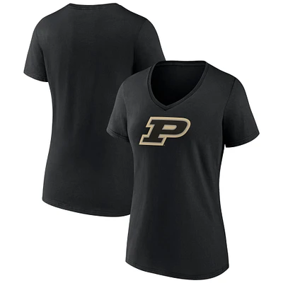 Women's Fanatics Black Purdue Boilermakers Evergreen Logo V-Neck T-Shirt