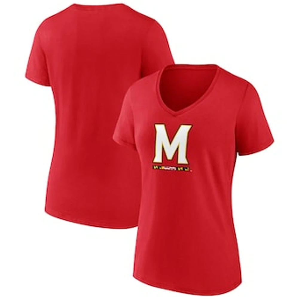 Women's Fanatics Red Maryland Terrapins Evergreen Logo V-Neck T-Shirt