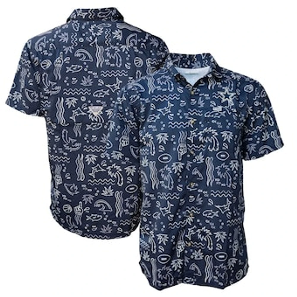 Men's Columbia Navy Dallas Cowboys Super Slack Tide Fish Fan Omni-Shade Button-Up Shirt