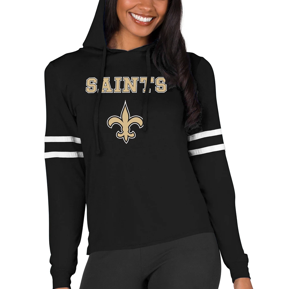 Women's Concepts Sport Black New Orleans Saints Marathon Lightweight Lounge Pullover Hoodie
