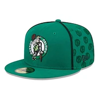 Men's New Era Kelly Green Boston Celtics Piped & Flocked 59Fifty Fitted Hat