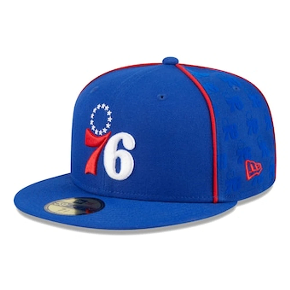 Men's New Era Royal Philadelphia 76ers Piped & Flocked 59Fifty Fitted Hat