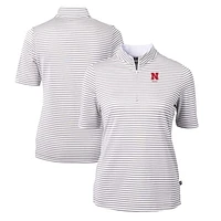 Women's Cutter & Buck  Gray Nebraska Huskers Alumni DryTec Virtue Eco Pique Stripe Recycled Top