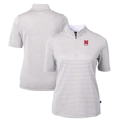 Women's Cutter & Buck  Gray Nebraska Huskers Alumni DryTec Virtue Eco Pique Stripe Recycled Top