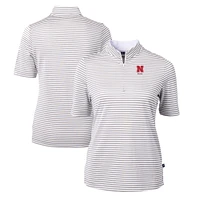 Women's Cutter & Buck  Gray Nebraska Huskers Alumni DryTec Virtue Eco Pique Stripe Recycled Top