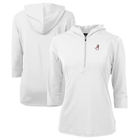 Women's Cutter & Buck  White Alabama Crimson Tide Alumni DryTec Virtue Eco Pique Recycled Half-Zip Pullover Hoodie