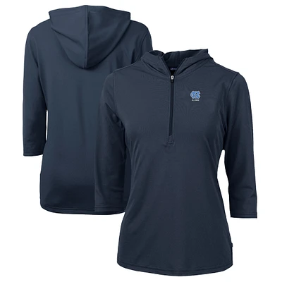 Women's Cutter & Buck  Navy North Carolina Tar Heels Alumni DryTec Virtue Eco Pique Recycled Half-Zip Pullover Hoodie