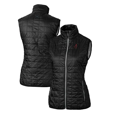 Women's Cutter & Buck  Black Alabama Crimson Tide Alumni Rainier PrimaLoft Eco Insulated Full-Zip Puffer Vest