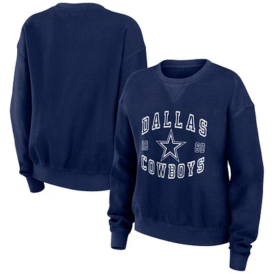 Women's WEAR by Erin Andrews Navy Dallas Cowboys Vintage Rib-Knit Cord Modest Crop Pullover Sweatshirt