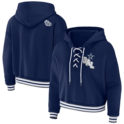 Women's WEAR by Erin Andrews Navy Dallas Cowboys Lace-Up Pullover Hoodie