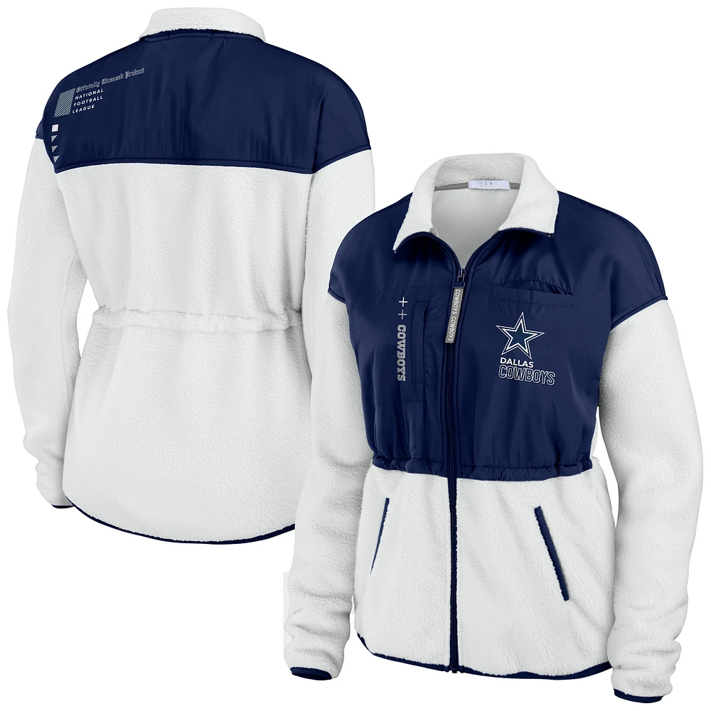 Women's WEAR by Erin Andrews Navy/White Dallas Cowboys Color Block Polar Fleece Full-Zip Jacket