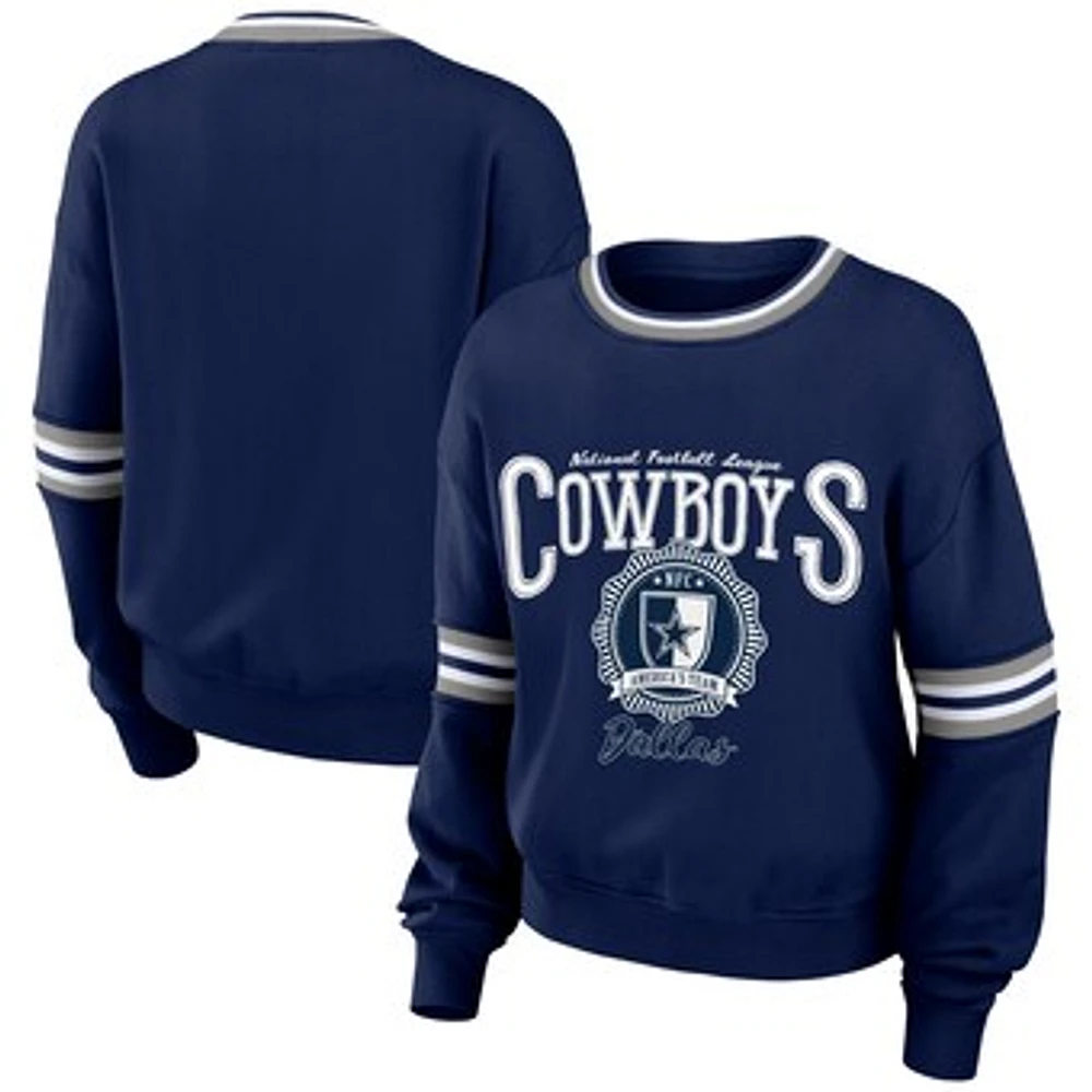 Women's WEAR by Erin Andrews Navy Dallas Cowboys Prep Crew Sweatshirt