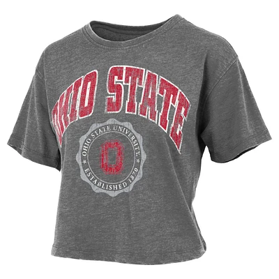 Women's Pressbox Black Ohio State Buckeyes Edith Vintage Burnout Crop T-Shirt