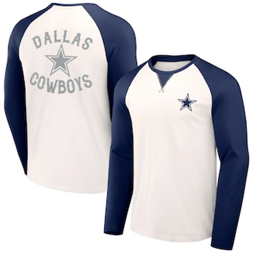 Men's NFL x Darius Rucker Collection by Fanatics Cream/Navy Dallas Cowboys Long Sleeve Raglan T-Shirt