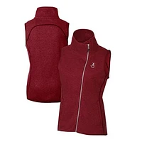 Women's Cutter & Buck  Heather Crimson Alabama Tide Alumni Mainsail Sweater-Knit Full-Zip Asymmetrical Vest