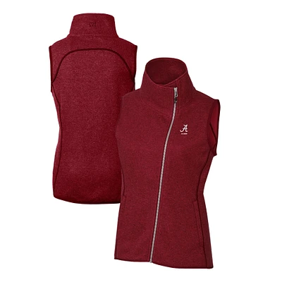 Women's Cutter & Buck  Heather Crimson Alabama Tide Alumni Mainsail Sweater-Knit Full-Zip Asymmetrical Vest