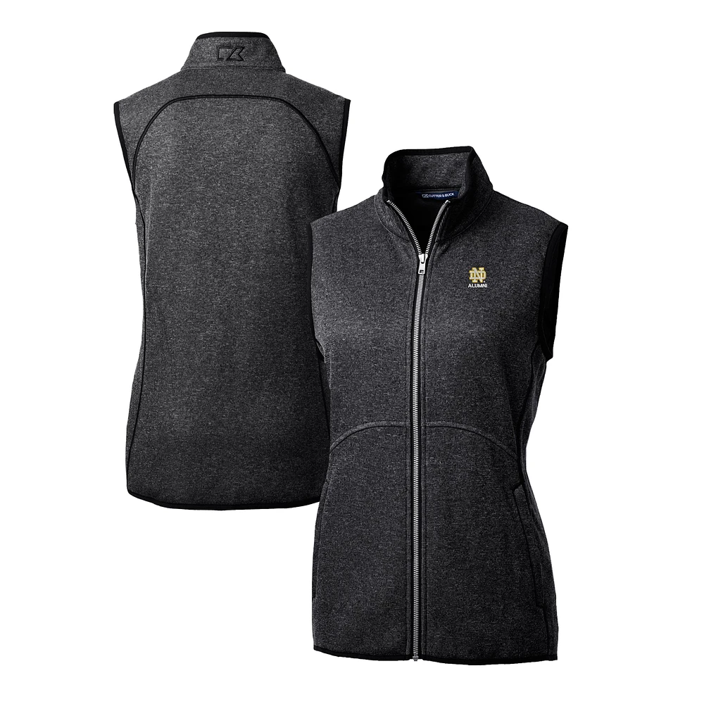 Women's Cutter & Buck Heather Charcoal Notre Dame Fighting Irish Alumni Mainsail Sweater-Knit Full-Zip Vest