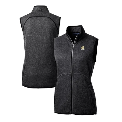 Women's Cutter & Buck  Heather Charcoal Notre Dame Fighting Irish Alumni Mainsail Sweater-Knit Full-Zip Vest