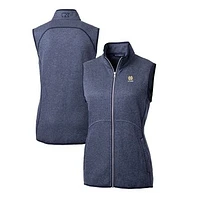 Women's Cutter & Buck  Heather Navy Notre Dame Fighting Irish Alumni Mainsail Sweater-Knit Full-Zip Vest