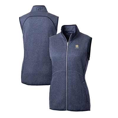 Women's Cutter & Buck  Heather Navy Notre Dame Fighting Irish Alumni Mainsail Sweater-Knit Full-Zip Vest