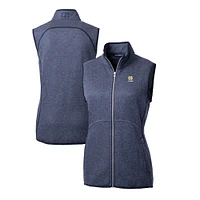 Women's Cutter & Buck  Heather Navy Notre Dame Fighting Irish Alumni Mainsail Sweater-Knit Full-Zip Vest