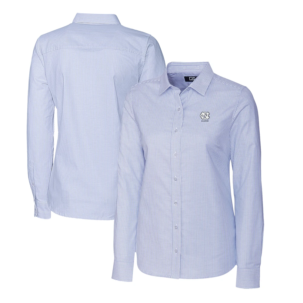 Women's Cutter & Buck Light Blue North Carolina Tar Heels Alumni Stretch Oxford Stripe Long Sleeve Button-Up Shirt