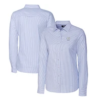 Women's Cutter & Buck Light Blue North Carolina Tar Heels Alumni Stretch Oxford Stripe Long Sleeve Button-Up Shirt