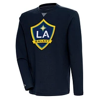 Men's Antigua  Black LA Galaxy Flier Bunker Tri-Blend Pullover Sweatshirt
