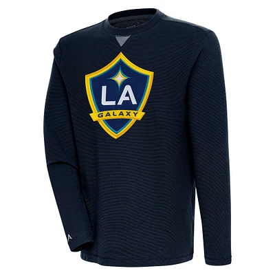 Men's Antigua  Black LA Galaxy Flier Bunker Tri-Blend Pullover Sweatshirt
