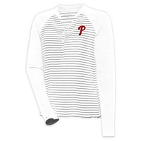 Women's Antigua  White/Gray Philadelphia Phillies Maverick Henley Long Sleeve T-Shirt