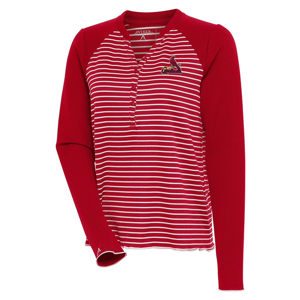 Women's Antigua Red/White St. Louis Cardinals Maverick Henley Long Sleeve T-Shirt