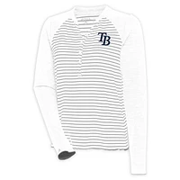 Women's Antigua  White/Gray Tampa Bay Rays Maverick Henley Long Sleeve T-Shirt