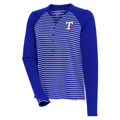 Women's Antigua  Royal/White Texas Rangers Maverick Henley Long Sleeve T-Shirt