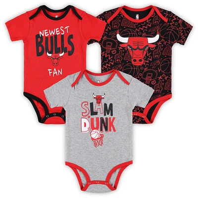 Infant Red/Black/Gray Chicago Bulls Slam Dunk 3-Piece Bodysuit Set