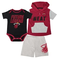 Infant Black/Red/Gray Miami Heat Bank Shot Bodysuit, Hoodie T-Shirt & Shorts Set