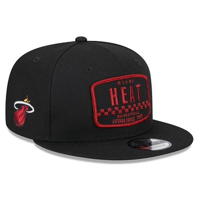 Men's New Era Black Miami Heat  Rally Drive Finish Line Patch 9FIFTY Snapback Hat