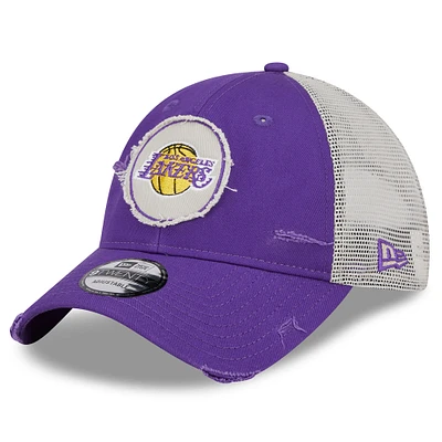 Men's New Era Purple Los Angeles Lakers  Rally Drive Distressed Patch 9TWENTY Trucker Adjustable Hat