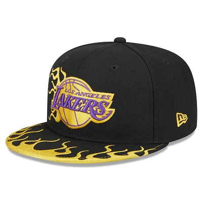 Men's New Era Black Los Angeles Lakers  Rally Drive Flames 9FIFTY Snapback Hat