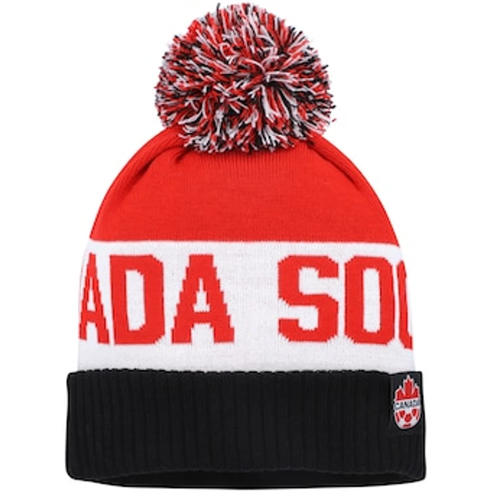 Men's Nike Red/Black Canada Soccer Classic Striped Cuffed Knit Hat with Pom