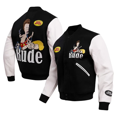 Men's Freeze Max  Black/White Beavis and Butt-Head Rude Varsity Full Zip Jacket