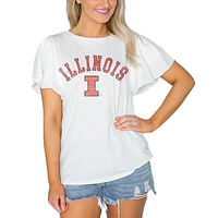 Women's Gameday Couture  White Illinois Fighting Illini Arch Logo Flutter Sleeve Lightweight T-Shirt
