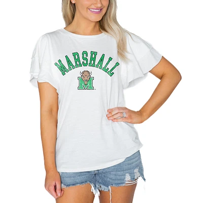 Women's Gameday Couture  White Marshall Thundering Herd Arch Logo Flutter Sleeve Lightweight T-Shirt