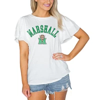 Women's Gameday Couture  White Marshall Thundering Herd Arch Logo Flutter Sleeve Lightweight T-Shirt