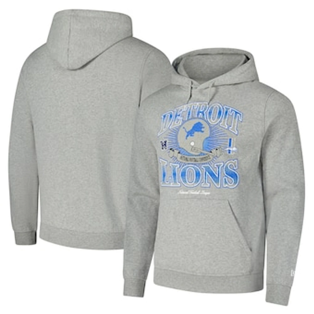 Men's New Era Heather Gray Detroit Lions Retro Pullover Hoodie