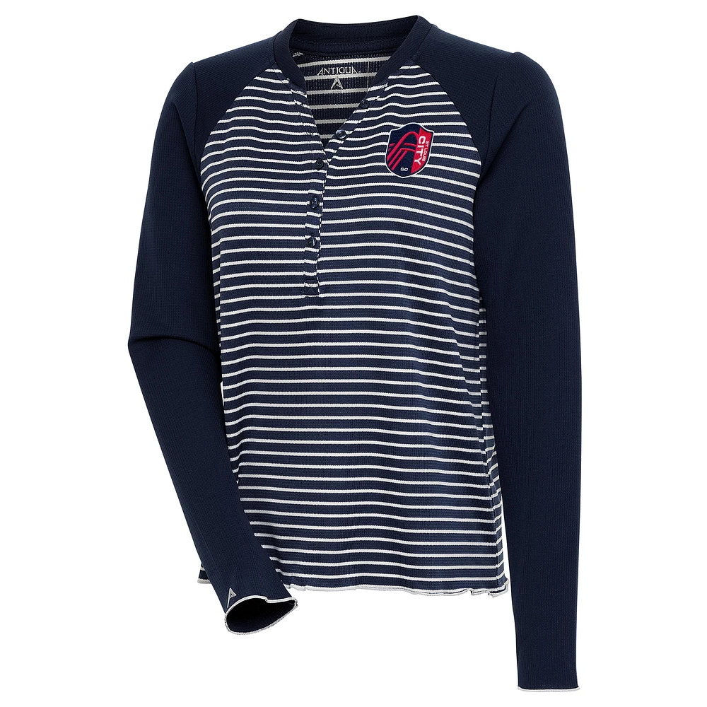 Women's Antigua Navy St. Louis City SC Maverick Henley Long Sleeve T-Shirt